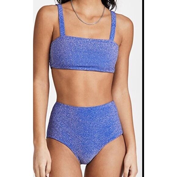 Mikoh Kano Muliki Metallic Blue Bikini Swimsuit Top SMALL High Wasit Bottoms XS - Picture 1 of 8